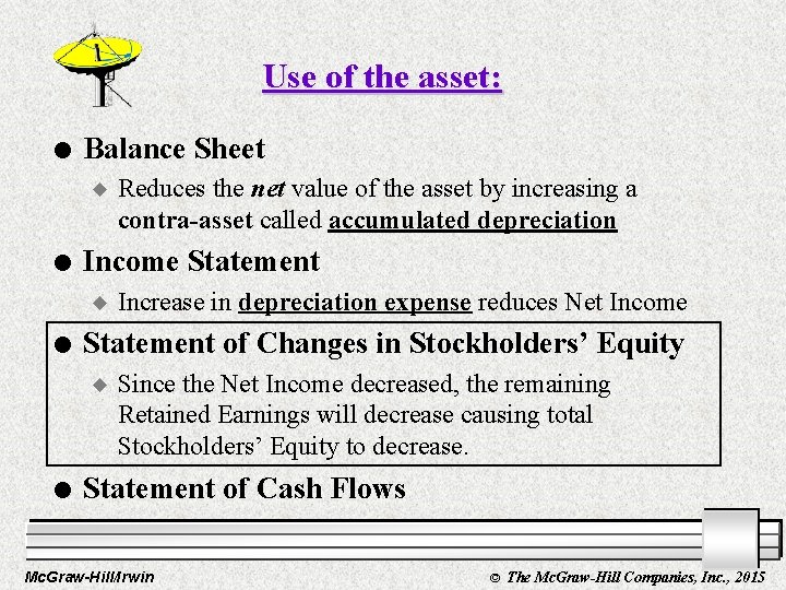 Use of the asset: l Balance Sheet u l Income Statement u l Increase