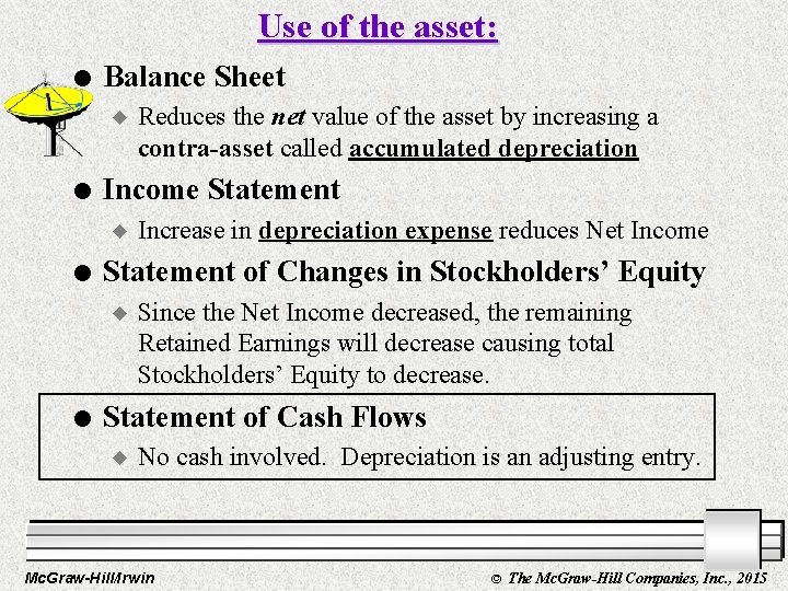 Use of the asset: l Balance Sheet u l Income Statement u l Increase