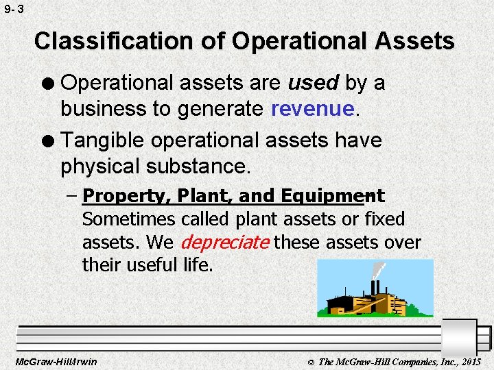 9 - 3 Classification of Operational Assets Operational assets are used by a business