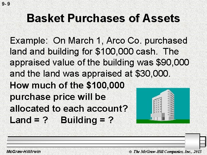 9 - 9 Basket Purchases of Assets Example: On March 1, Arco Co. purchased