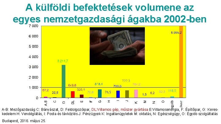 A külföldi befektetések volumene az egyes nemzetgazdasági ágakba 2002 -ben A-B: Mezőgazdaság C: Bányászat,