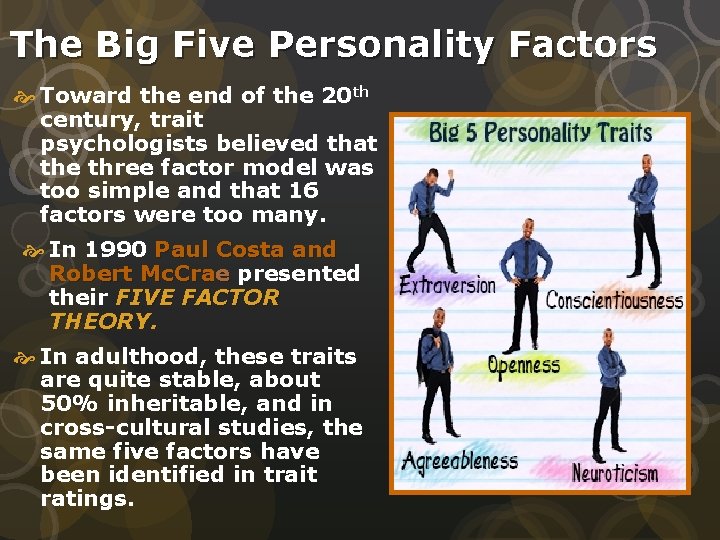The Big Five Personality Factors Toward the end of the 20 th century, trait