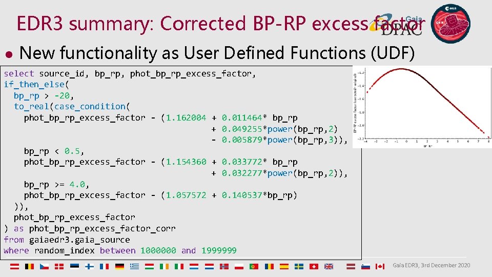 EDR 3 summary: Corrected BP-RP excess factor l New functionality as User Defined Functions