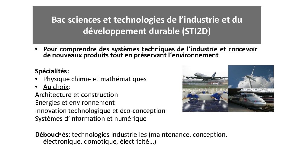 Bac sciences et technologies de l’industrie et du développement durable (STI 2 D) •