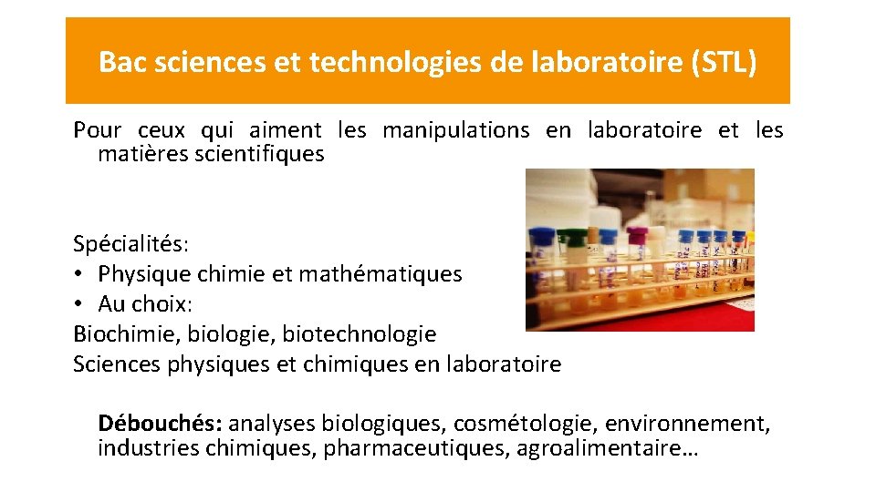 Bac sciences et technologies de laboratoire (STL) Pour ceux qui aiment les manipulations en