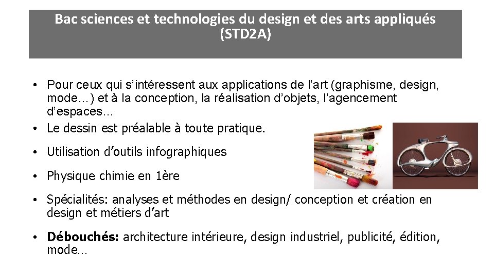 Bac sciences et technologies du design et des arts appliqués (STD 2 A) •