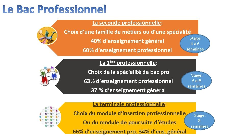 La seconde professionnelle: Choix d’une famille de métiers ou d’une spécialité Stage: 40% d’enseignement