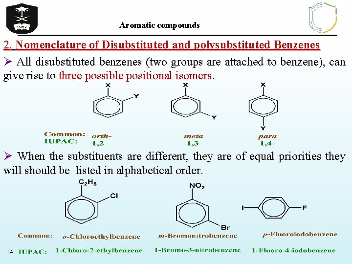 Aromatic compounds 2. Nomenclature of Disubstituted and polysubstituted Benzenes Ø All disubstituted benzenes (two