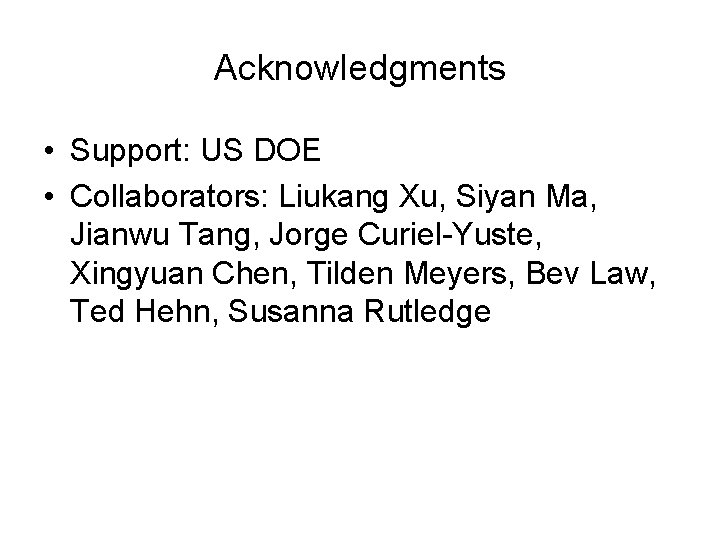 Acknowledgments • Support: US DOE • Collaborators: Liukang Xu, Siyan Ma, Jianwu Tang, Jorge