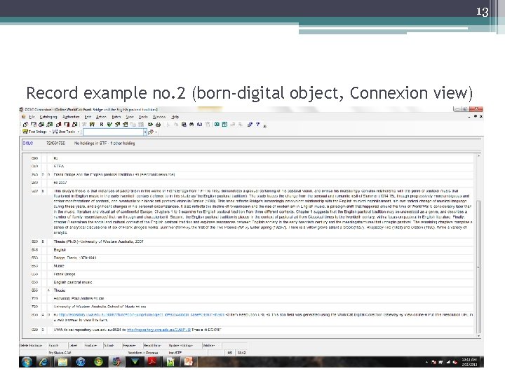 13 Record example no. 2 (born-digital object, Connexion view) 