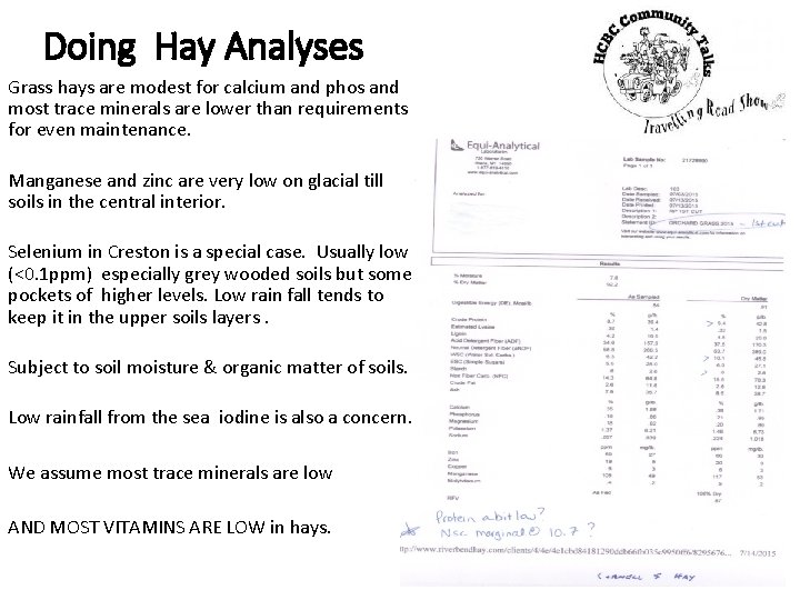 Doing Hay Analyses Grass hays are modest for calcium and phos and most trace
