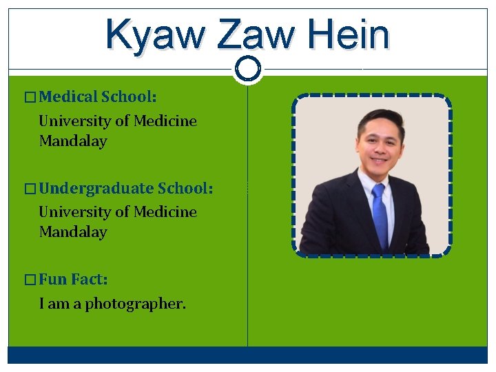 Kyaw Zaw Hein � Medical School: University of Medicine Mandalay � Undergraduate School: University