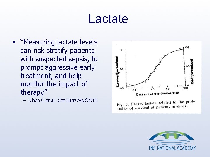 Lactate • “Measuring lactate levels can risk stratify patients with suspected sepsis, to prompt Lactate • “Measuring lactate levels can risk stratify patients with suspected sepsis, to prompt