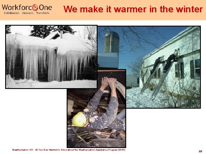 We make it warmer in the winter Weatherization 101: All You Ever Wanted to