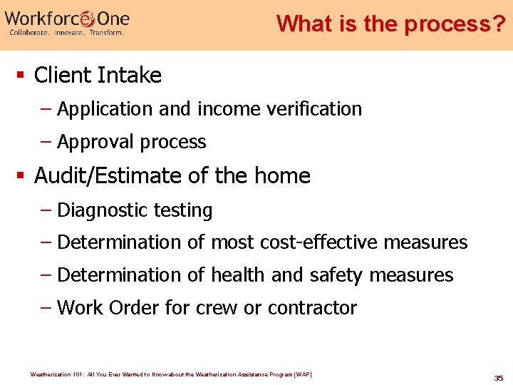 What is the process? § Client Intake – Application and income verification – Approval