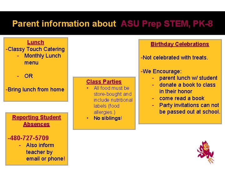 Parent information about ASU Prep STEM, PK-8 Lunch -Classy Touch Catering - Monthly Lunch