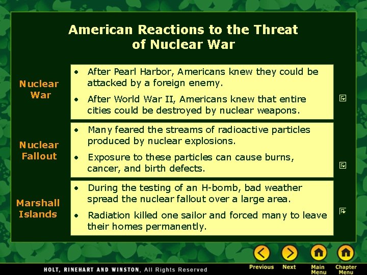 American Reactions to the Threat of Nuclear War Nuclear Fallout Marshall Islands • After