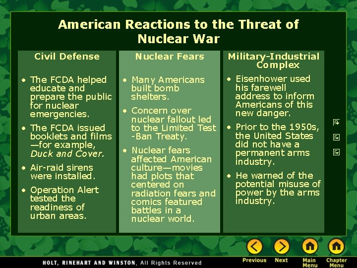 American Reactions to the Threat of Nuclear War Civil Defense • The FCDA helped