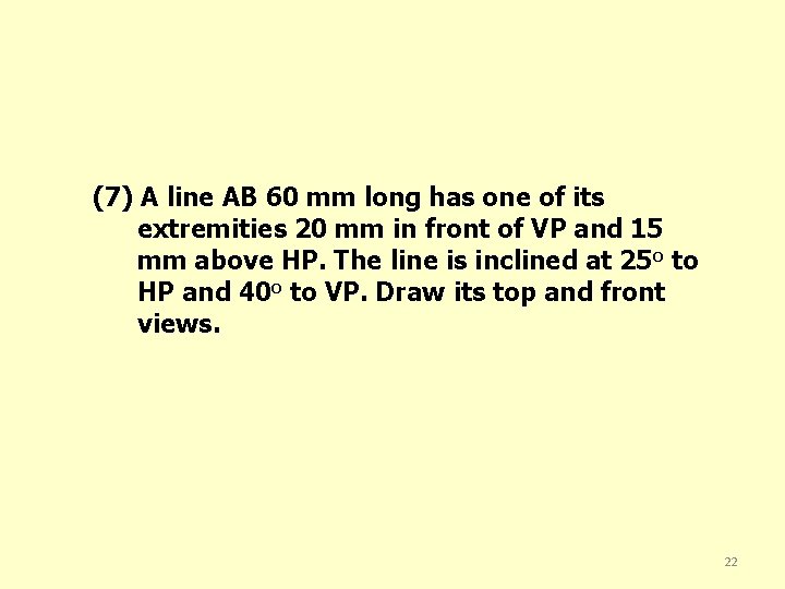 (7) A line AB 60 mm long has one of its extremities 20 mm