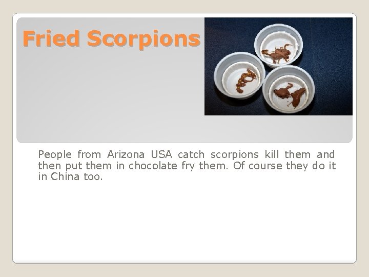 Fried Scorpions People from Arizona USA catch scorpions kill them and then put them