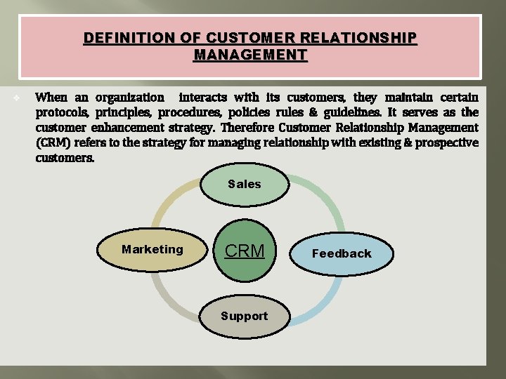 DEFINITION OF CUSTOMER RELATIONSHIP MANAGEMENT v When an organization interacts with its customers, they