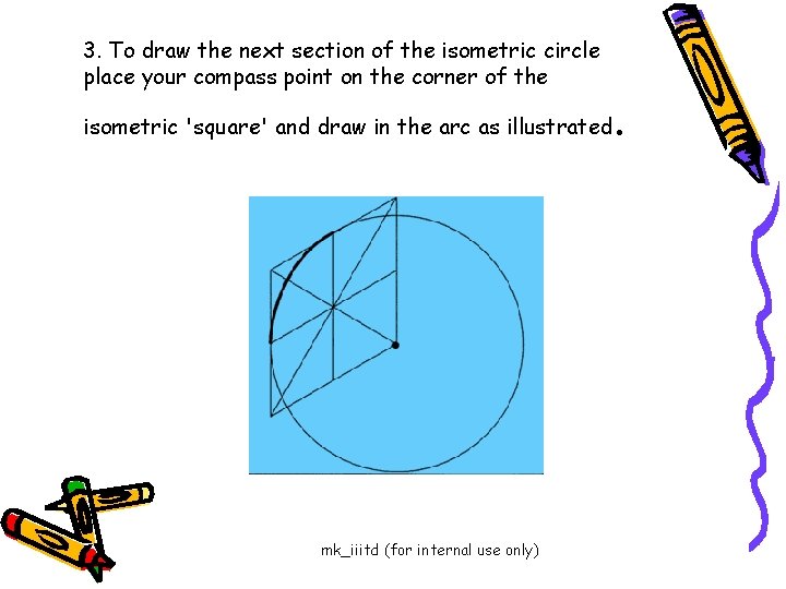 3. To draw the next section of the isometric circle place your compass point