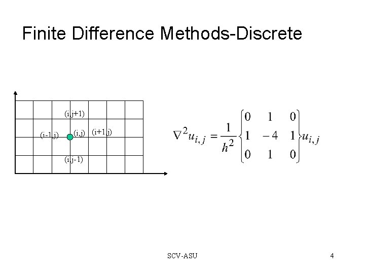 Finite Difference Methods-Discrete (i, j+1) (i-1, j) (i+1, j) (i, j-1) SCV-ASU 4 