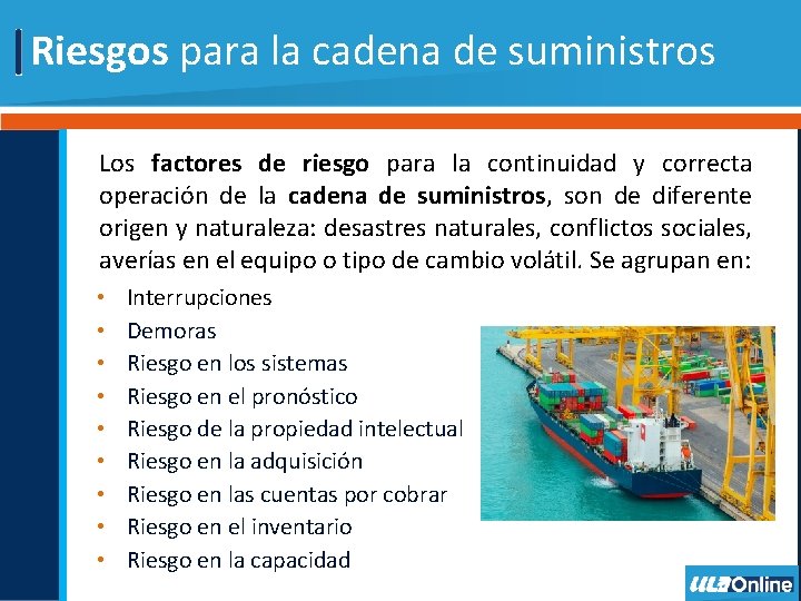 Cadena de suministros en lnea Gestin del riesgo