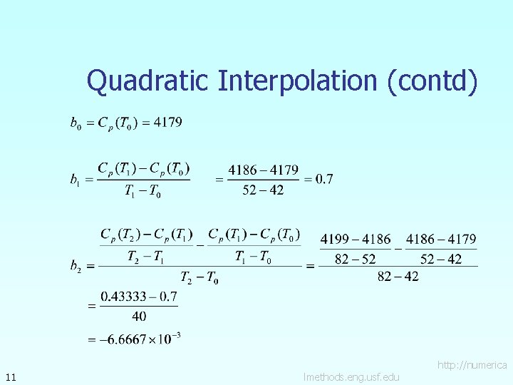 Quadratic Interpolation (contd) 11 lmethods. eng. usf. edu http: //numerica 