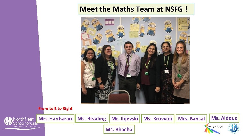 Meet the Maths Team at NSFG ! From Left to Right Mrs. Hariharan Ms.