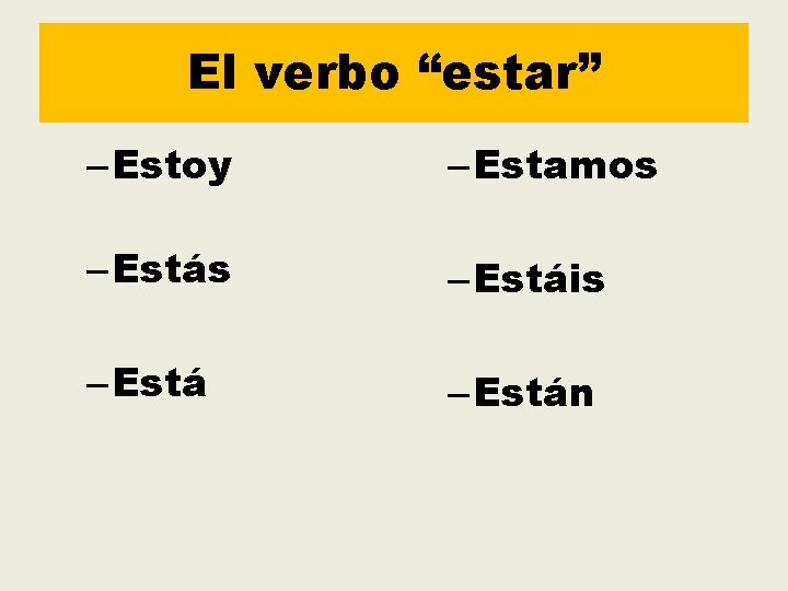 El verbo “estar” – Estoy – Estamos – Estáis – Están El verbo “estar” – Estoy – Estamos – Estáis – Están