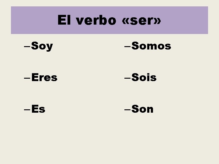El verbo «ser» – Soy – Somos – Eres – Sois – Es – El verbo «ser» – Soy – Somos – Eres – Sois – Es –