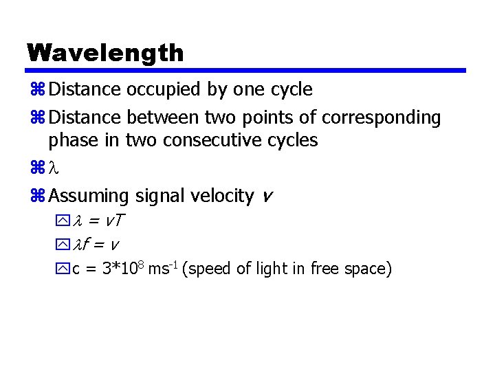 Wavelength z Distance occupied by one cycle z Distance between two points of corresponding
