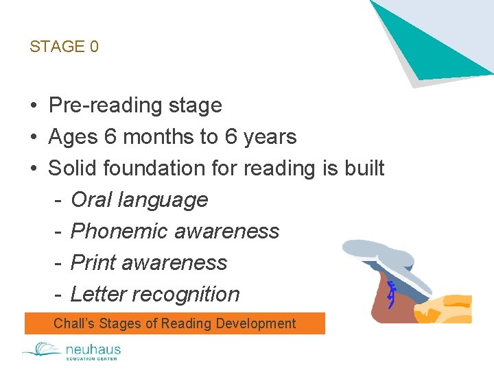 STAGE 0 • Pre-reading stage • Ages 6 months to 6 years • Solid