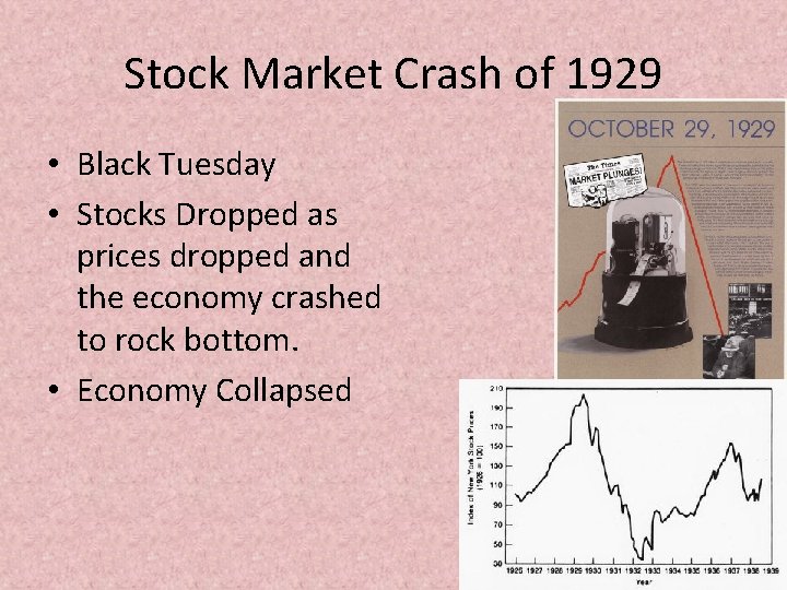 Stock Market Crash of 1929 • Black Tuesday • Stocks Dropped as prices dropped