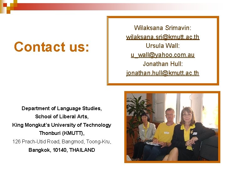 Contact us: Department of Language Studies, School of Liberal Arts, King Mongkut’s University of