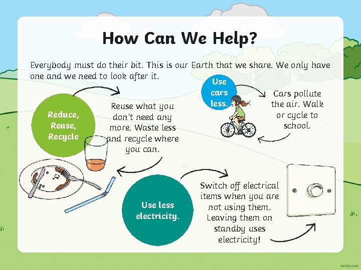 How Can We Help? Everybody must do their bit. This is our Earth that