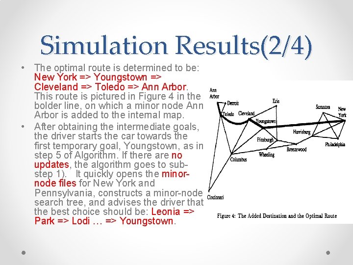 Simulation Results(2/4) • The optimal route is determined to be: New York => Youngstown Simulation Results(2/4) • The optimal route is determined to be: New York => Youngstown