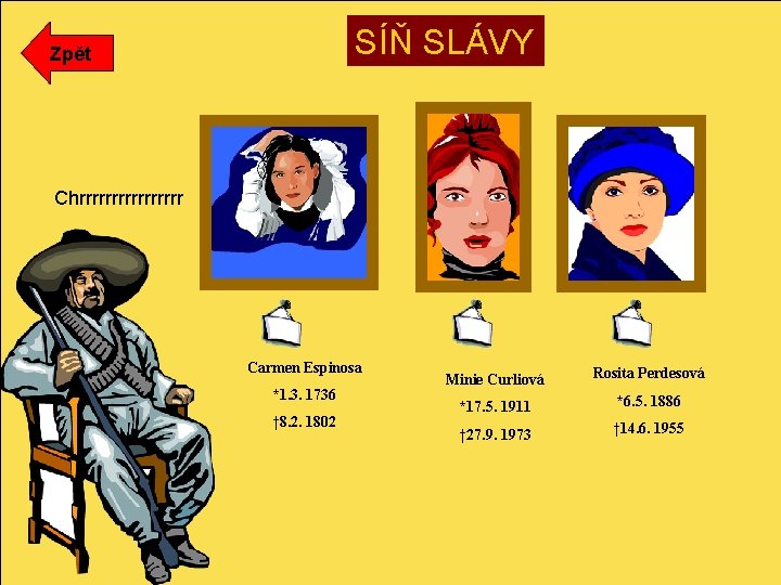 SÍŇ SLÁVY Zpět Chrrrrrrrr Carmen Espinosa *1. 3. 1736 † 8. 2. 1802 Minie