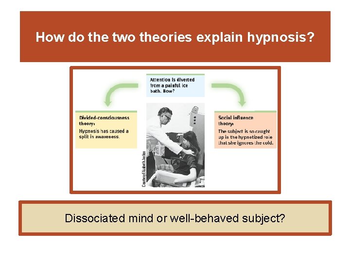 How do the two theories explain hypnosis? Dissociated mind or well-behaved subject? 