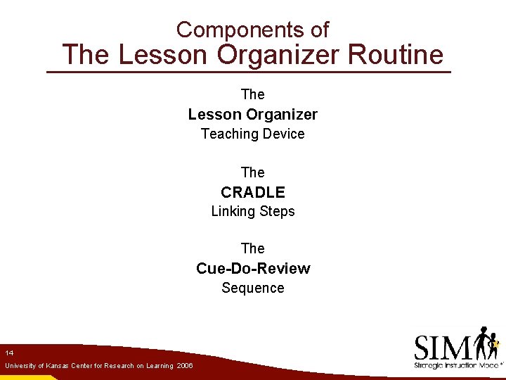 Components of The Lesson Organizer Routine The Lesson Organizer Teaching Device The CRADLE Linking