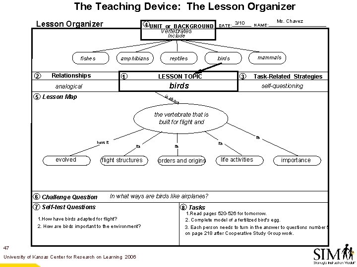 The Teaching Device: The Lesson Organizer 4 UNIT or BACKGROUND DATE: 3/10 NAME: Ms.