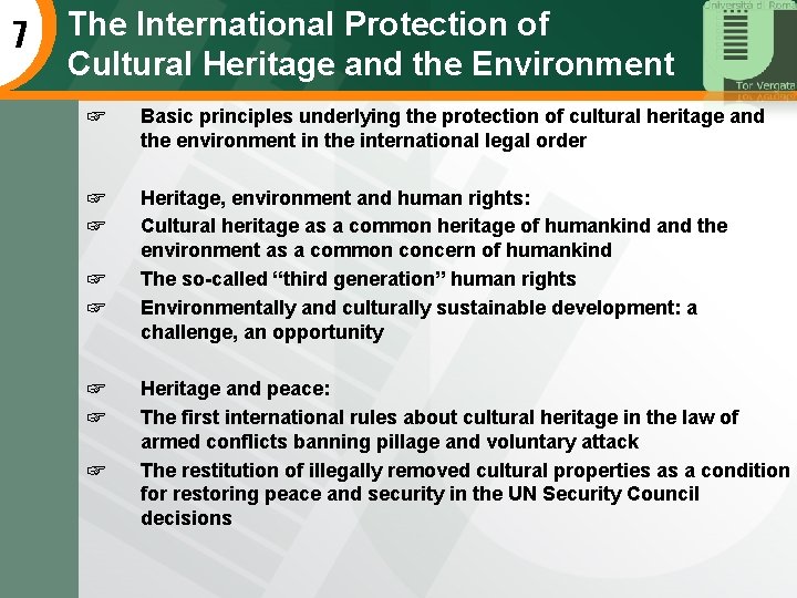 7 The International Protection of Cultural Heritage and the Environment ☞ Basic principles underlying