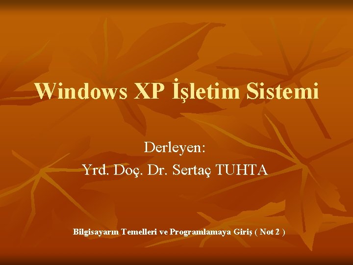 Windows XP İşletim Sistemi Derleyen: Yrd. Doç. Dr. Sertaç TUHTA Bilgisayarın Temelleri ve Programlamaya