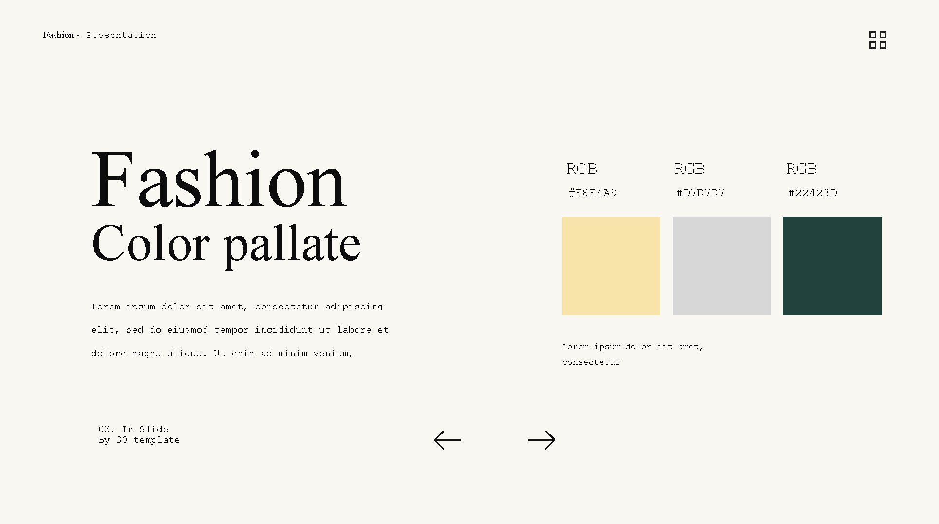 Fashion - Presentation Fashion RGB RGB #F 8 E 4 A 9 #D 7