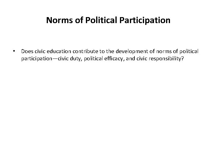 Norms of Political Participation • Does civic education contribute to the development of norms