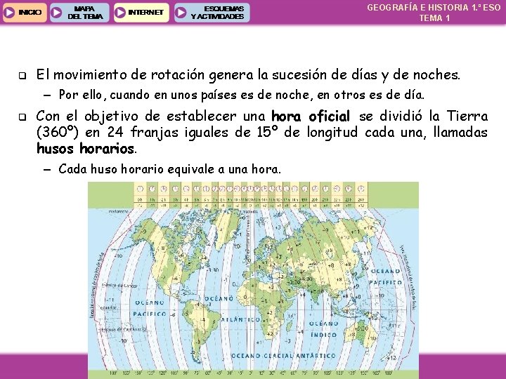 GEOGRAFÍA E HISTORIA 1. º ESO TEMA 1 q El movimiento de rotación genera