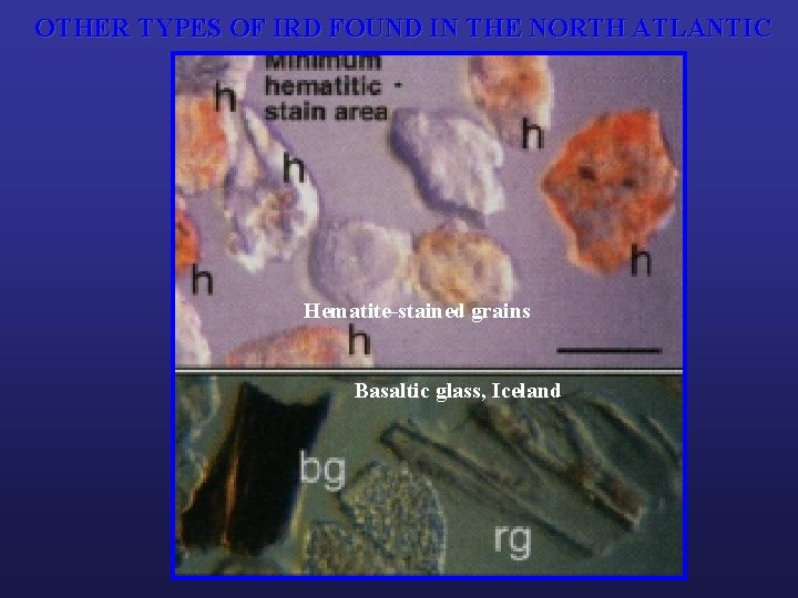 OTHER TYPES OF IRD FOUND IN THE NORTH ATLANTIC Hematite-stained grains Basaltic glass, Iceland