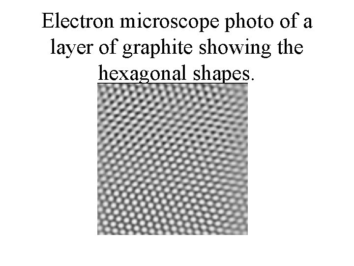 Electron microscope photo of a layer of graphite showing the hexagonal shapes. 