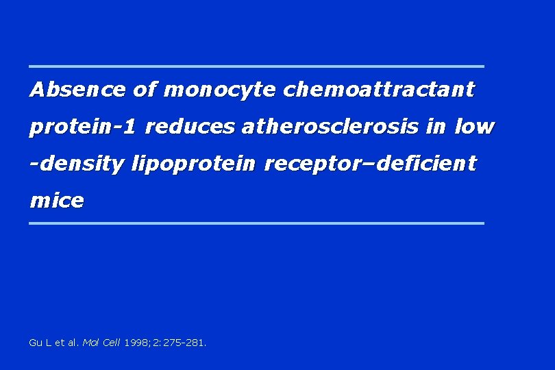 Absence of monocyte chemoattractant protein-1 reduces atherosclerosis in low -density lipoprotein receptor–deficient mice Gu